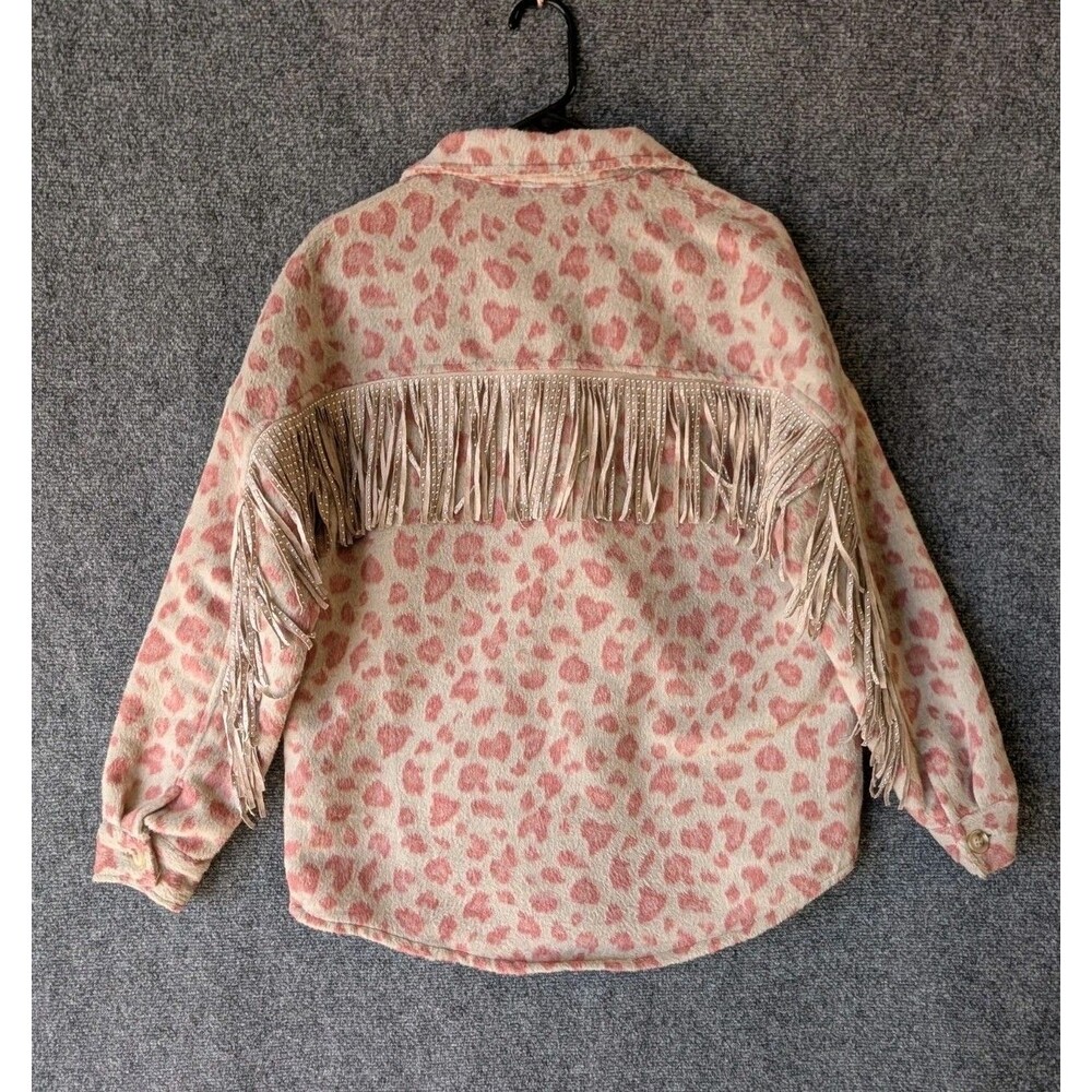 Blue B Leopard Print Fringe M Shacket Western Boho Brushed Flannel Jacket Cowgir - Picture 12 of 13